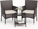 Patio Furniture Set 3 Pieces Outdoor Wicker Chairs Set of 2 with Coffee Table for outside Porch Balcony (Brown)