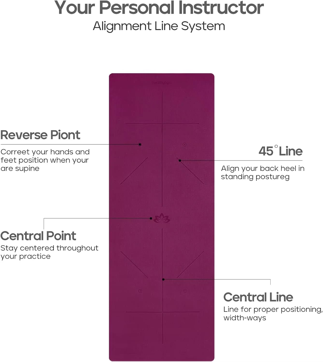 Eco-Friendly Non-Slip Yoga Mat with Body Alignment, TPE Material, 72X26 Inch, 1/4 Inch Thick