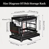 2-Tier Dishwasher with Drain Tray for Tableware, Cutlery, and Tray Storage - Kitchen Countertop Drying Rack