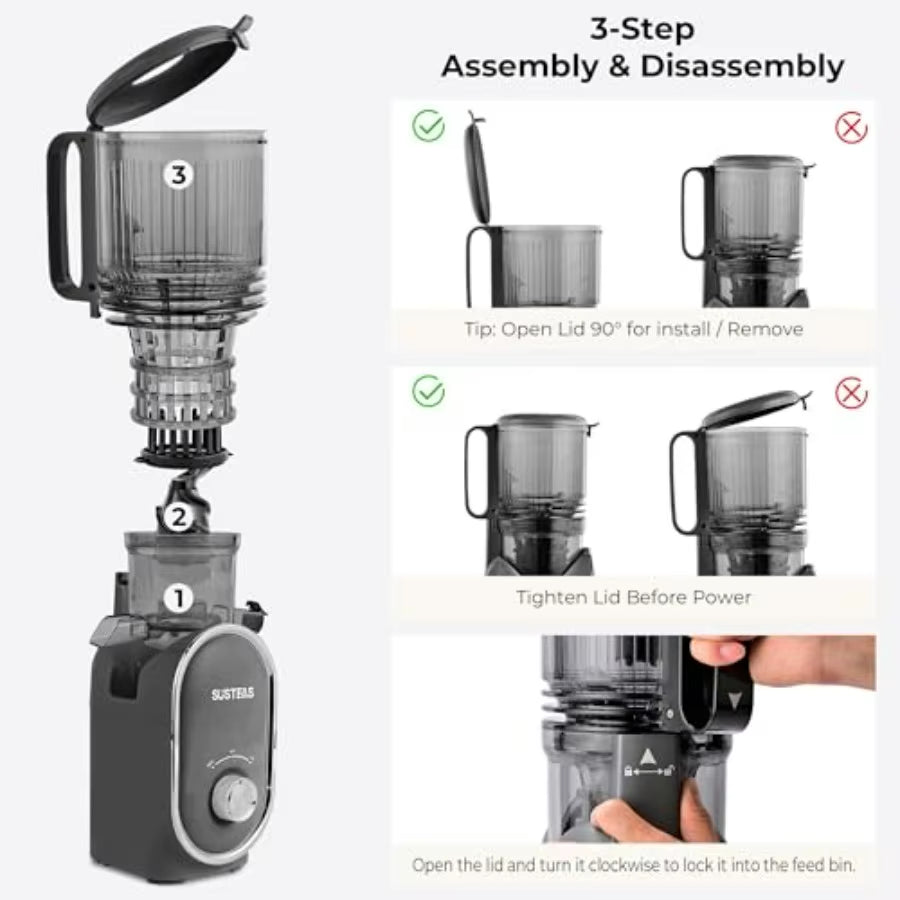 Cold Press Juicer Machine with 5.3 Feed Chute 50Oz Ccity 300W Slow Masticating Extractor for Whole Fruits and Vegetables Automa