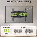 Full Motion TV Wall Mount for 47-90 Inch Tvs Swivels Tilts Extension Rotation Holds up to 132Lbs Max VESA 600X400Mm, Fit 16" Wood Stud