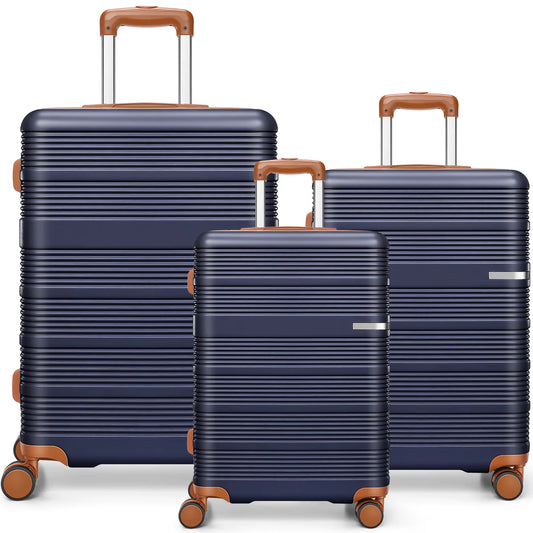 3Pcs Luggage Lightweight Hardshell Luggage Set with TSA Lock 20"+24"+28" ABS+PC Spinner Suitcases Travel Case Silent 360° Wheels