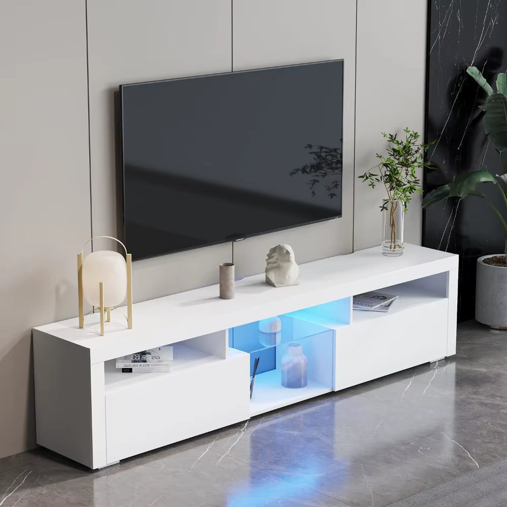 White Floating TV Stand, LED TV Stand for 70/75/80/85 Inch TV, Wall Mounted Entertainment Media Center TV Console