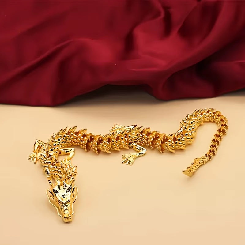 Majestic 3D Alloy Golden Dragon Statue with Movable Limbs - Home Desktop Decoration, Symbol of Power and Good Luck