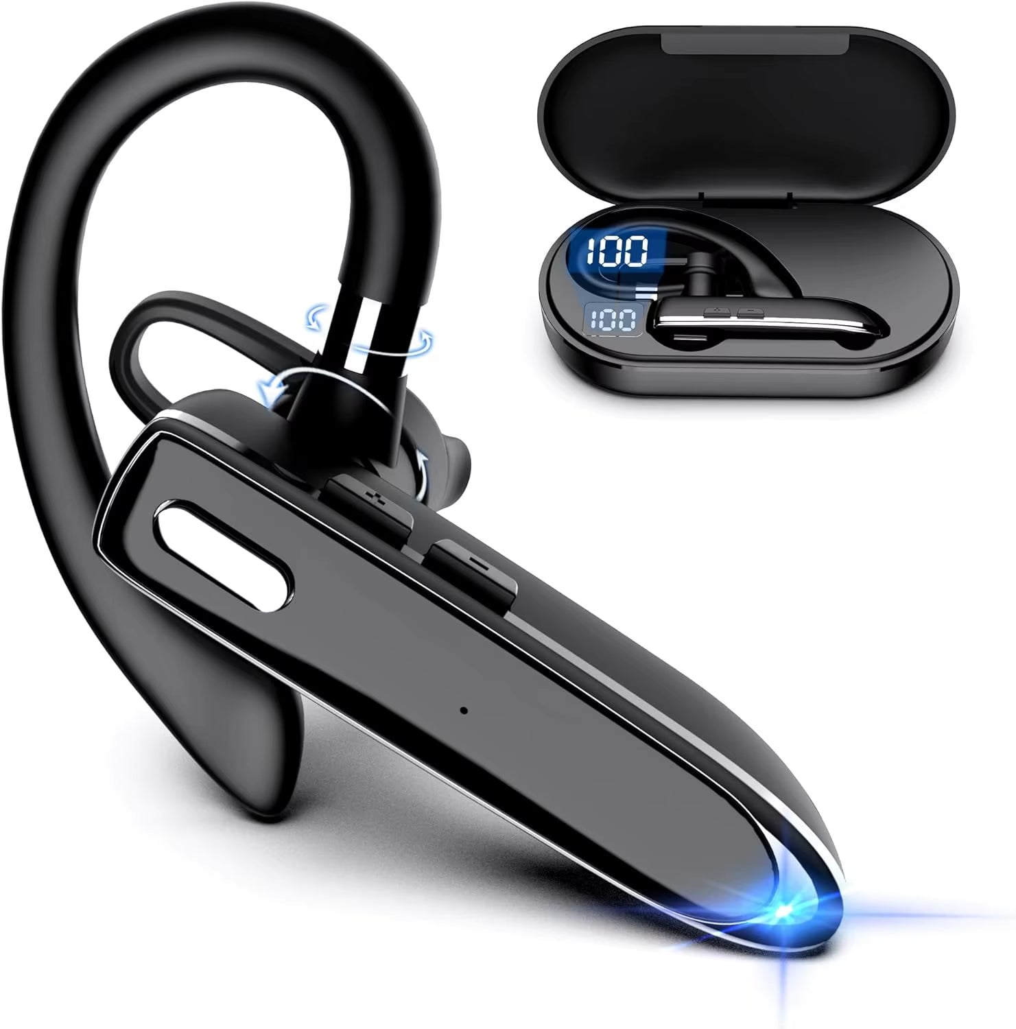 Bluetooth Headset Wireless Hands-Free Phone with Mic Hands-Free Earphones with 8 Hours Talk Time for Trucker Sports Riding