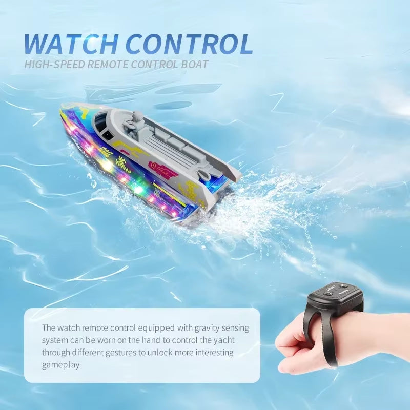 Electric RC Boat 2.4G Remote Control Stunt Speedboat Children Toy Lights High Speed RC Racing Boats Yacht Competitive Game Ship