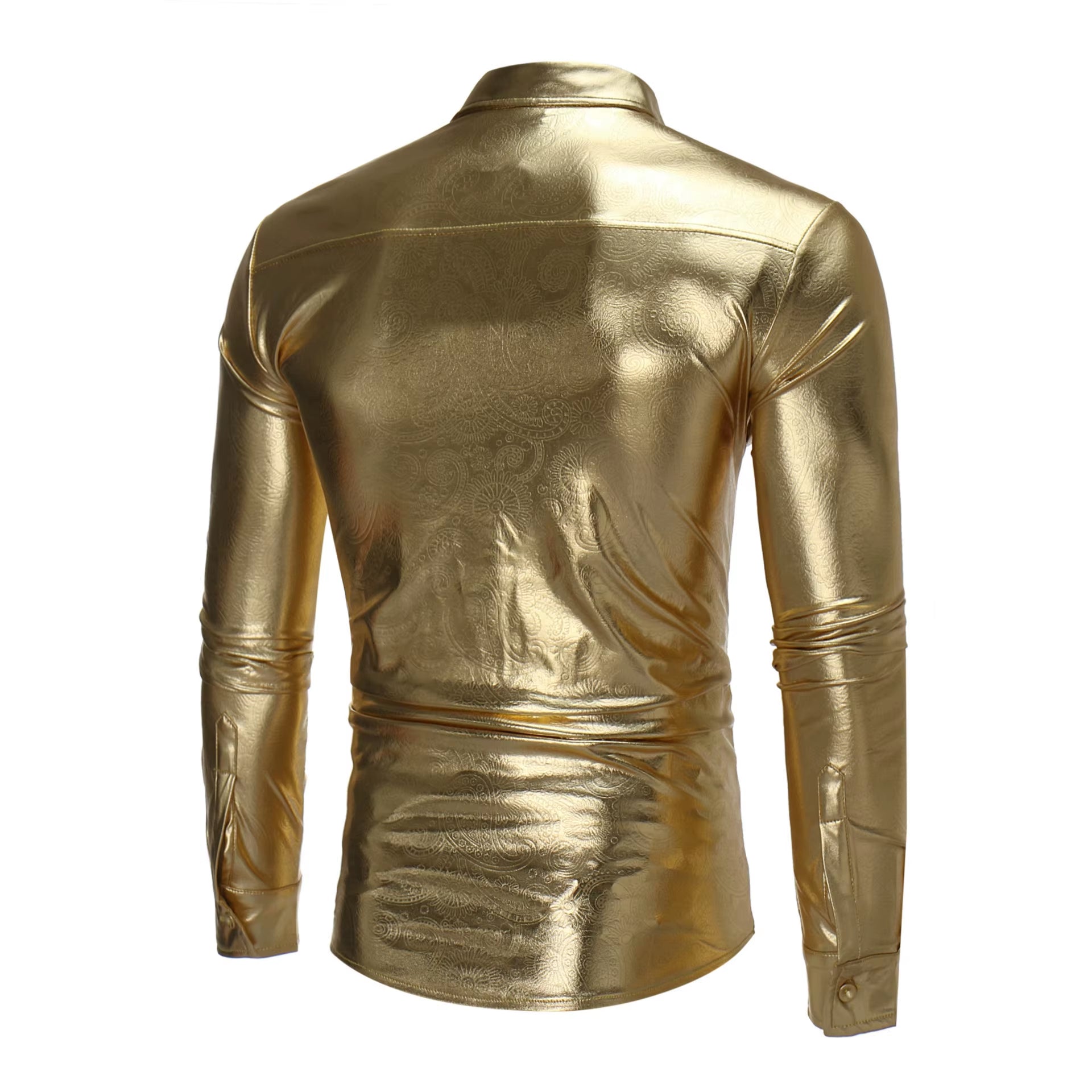 Gold Shining Men'S Long Sleeve Shirt, Stage Performance Costume, Fashion Casual Shirts,European Size S-Xl,Silver Black Available