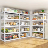5 Tier Storage Shelves, 2500LBS Adjustable Metal Shelving Unit, White Shelves for Pantry, Kitchen, Garage,, Customized