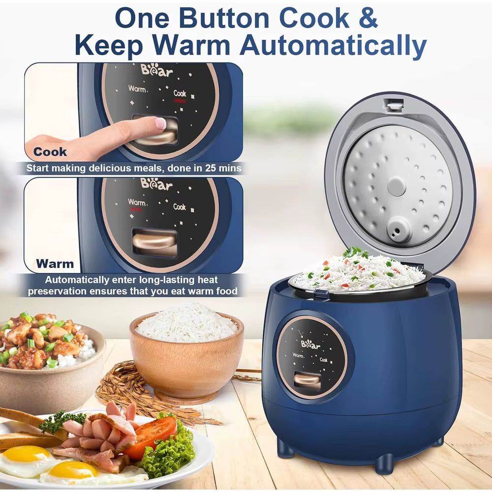 Mini Rice Cooker 2 Cups Uncooked, 1.2L Portable Non-Stick Small Travel Rice Cooker, One Button to Cook and Keep Warm Function, B