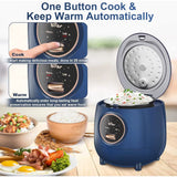 Mini Rice Cooker 2 Cups Uncooked, 1.2L Portable Non-Stick Small Travel Rice Cooker, One Button to Cook and Keep Warm Function, B