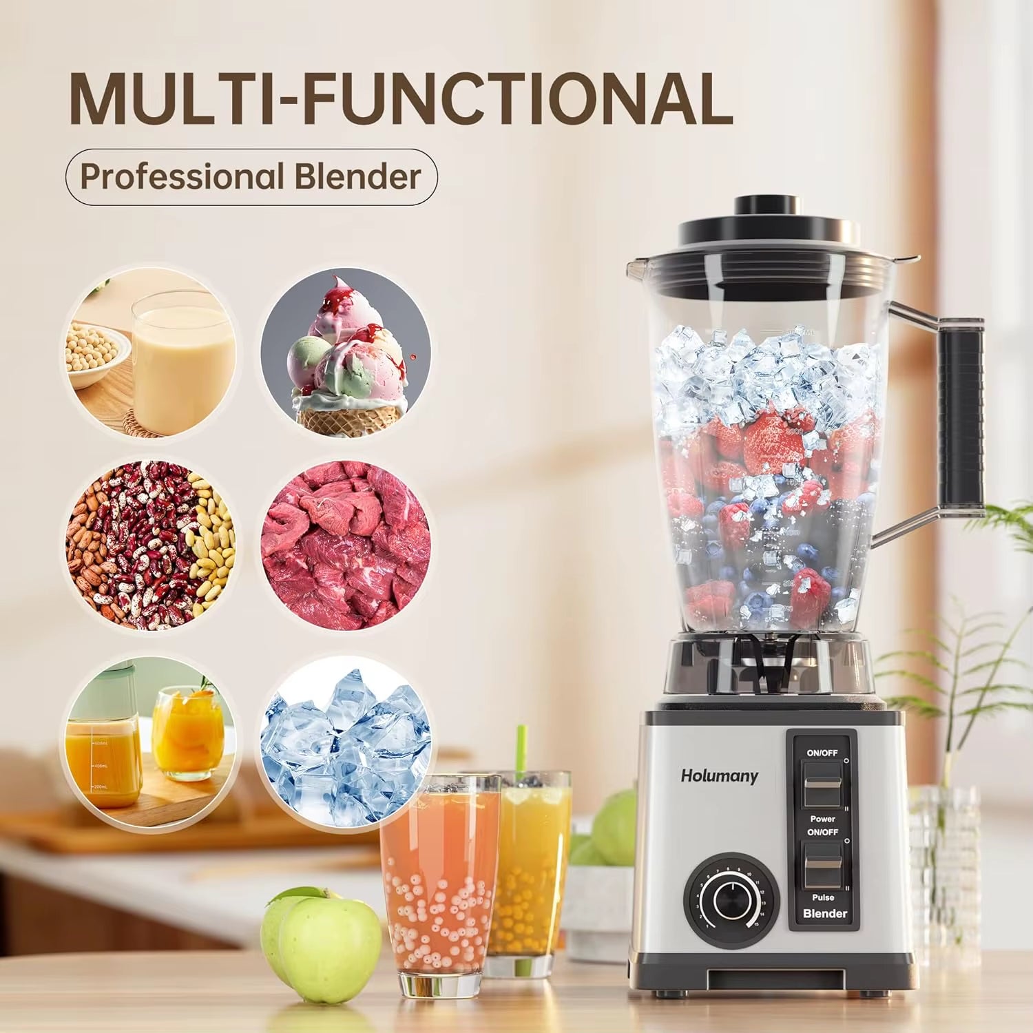 1200W Countertop Blender with 100Oz Pitcher, Blender Food Processor Combo, 3-Cup Chopper & Grinder