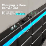 Queen Size LED Leather Bed Frame with Storage and Charging Station