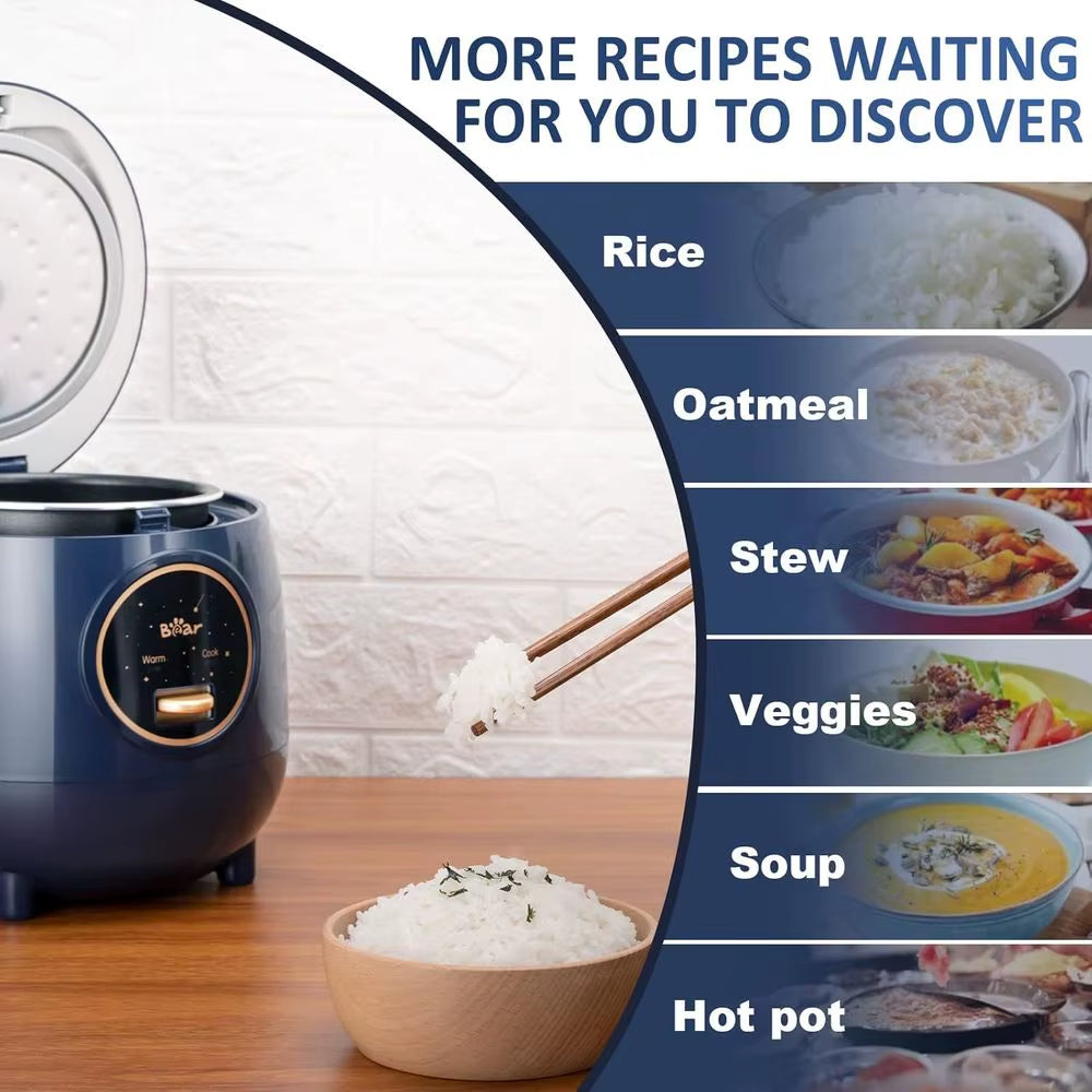 Mini Rice Cooker 2 Cups Uncooked, 1.2L Portable Non-Stick Small Travel Rice Cooker, One Button to Cook and Keep Warm Function, B