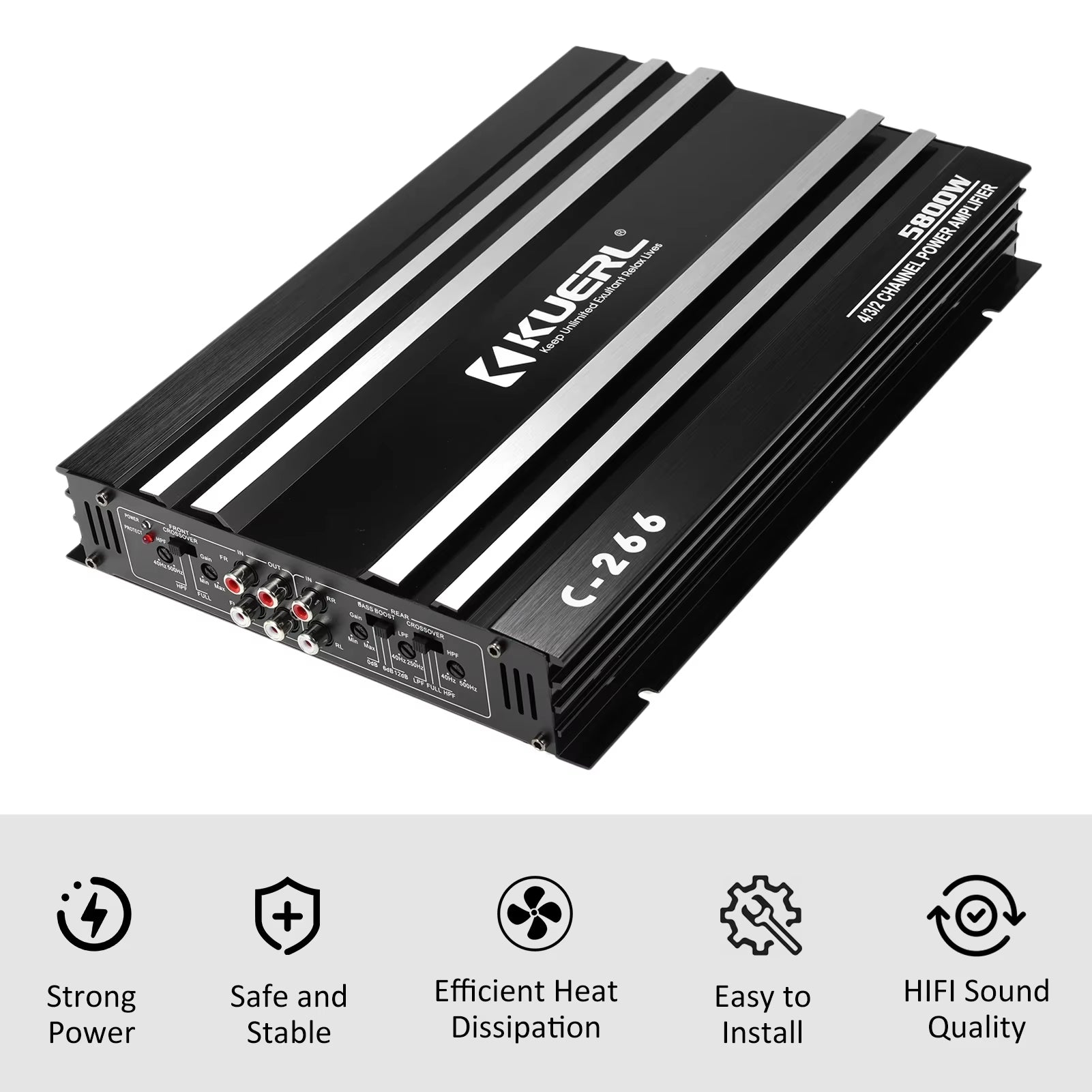 Aluminum Alloycar Audio Power Amplifier High-Power 4-Channel 5800W Amp 12.0V Ultra-Thin Four-Way Power Amplifier Class A/B