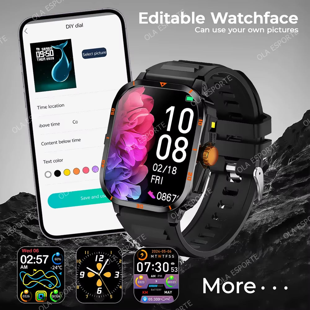 2025 NEW Military Smartwatch 2.01Inch HD Screen for Android/Ios Bluetooth Call Waterproof Outdoor Sports Fitness Smart Watch Men
