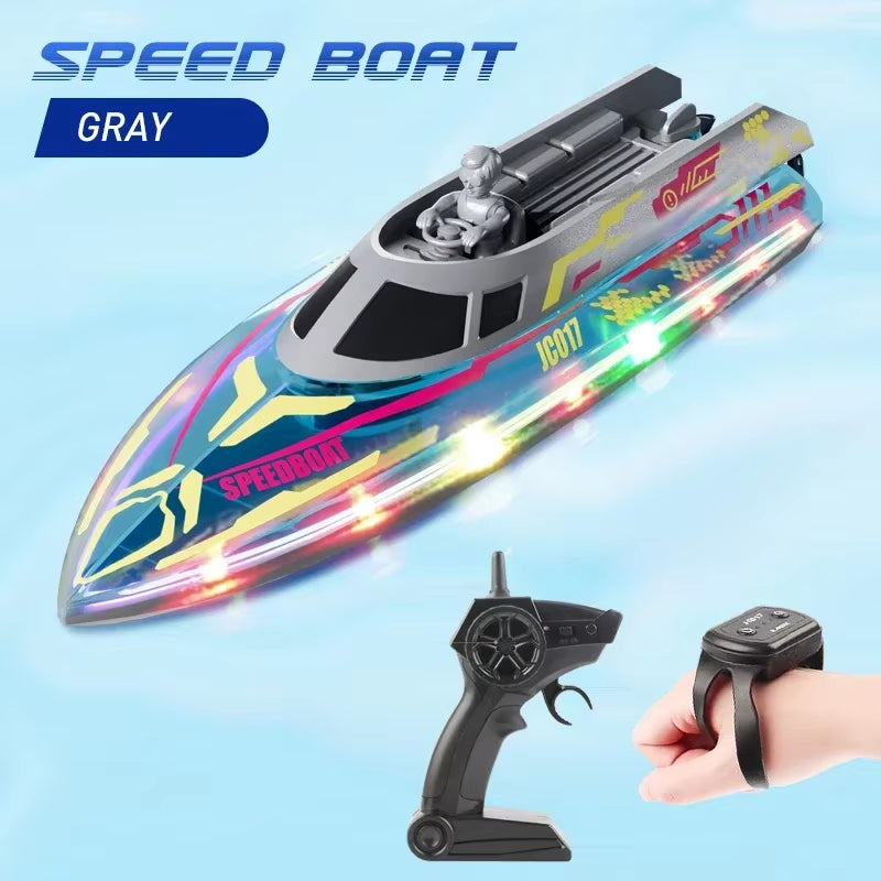 Electric RC Boat 2.4G Remote Control Stunt Speedboat Children Toy Lights High Speed RC Racing Boats Yacht Competitive Game Ship