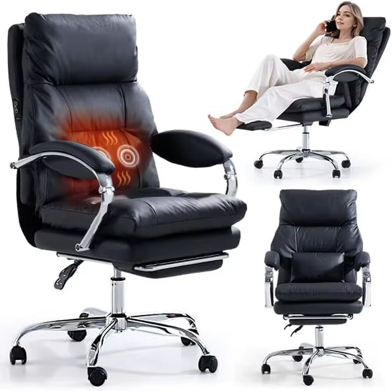 Ergonomic Executive Office Chair with Footrest, High Back PU Leather, Adjustable Recline, and Swivel Design