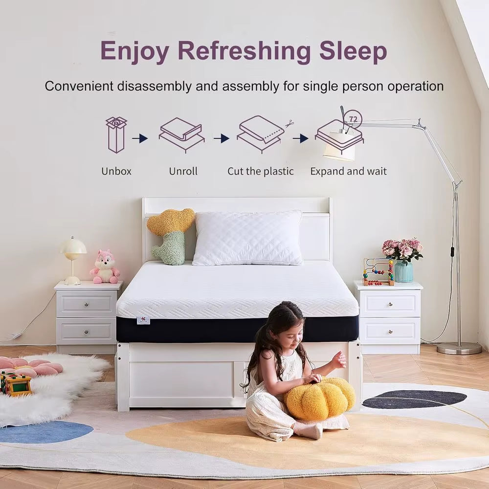 6 Inch Gel Memory Foam Mattress, Medium Firm or Cool Sleep, Pure Relief, Easy Replacement, Certified Twin Size Mattress in a Box