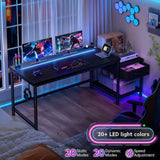 48.1-Inch LED-Illuminated Gaming Desk with Power Outlets and Storage, Reversible Design for Versatile Use in Compact Spaces or Dormitories