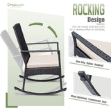 3 Pieces Patio Furniture Set Outdoor Wicker Rocking Chairs with Glass Coffee Table for Garden Backyard Porch Poolside, Beige