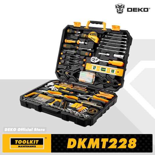 DEKO 228-Piece Socket Wrench and Auto Repair Tool Combination Set with Plastic Storage Toolbox
