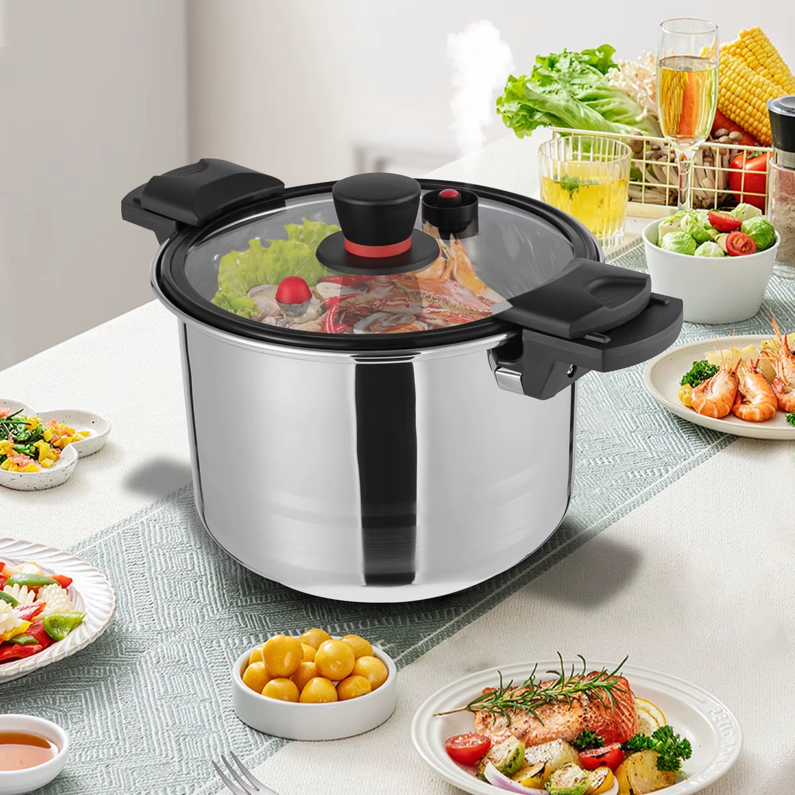 7L/7.4Qt 60Kpa Pressure Cooker, 201 Stainless Steel Pressure Pot with Lid and Non-Slip & Insulated Handle for 6-7 People