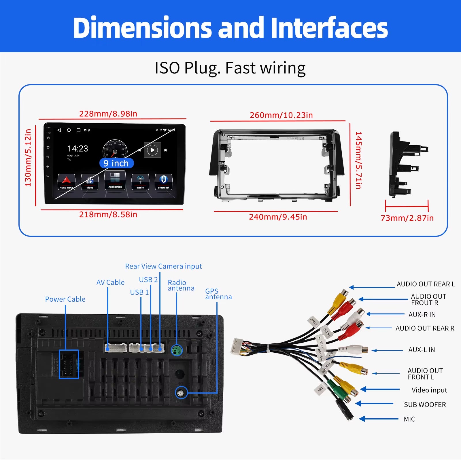 9" Android 14 Apple Carplay for Honda Civic 2016-2020 Car Stereo Radio GPS Navigation WIFI Bluetooth 32GB FM/RDS Head Unit SWC