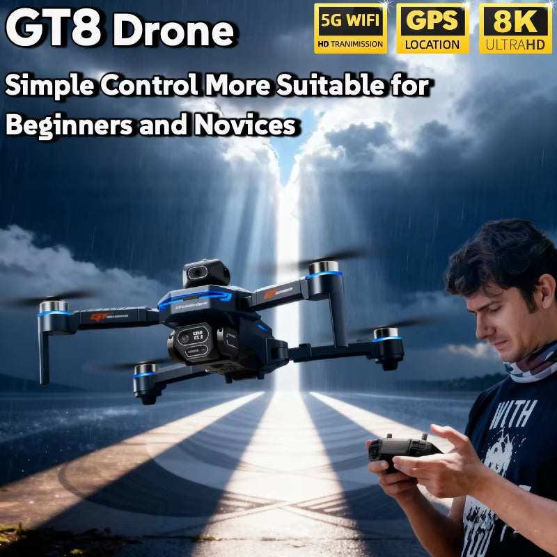 For Genuine GT8 Drone 4K Professional Dual Camera FPV GPS Brushless Motor Optical Flow Hovering Folding Quadcopter 4K 8K RC Dron