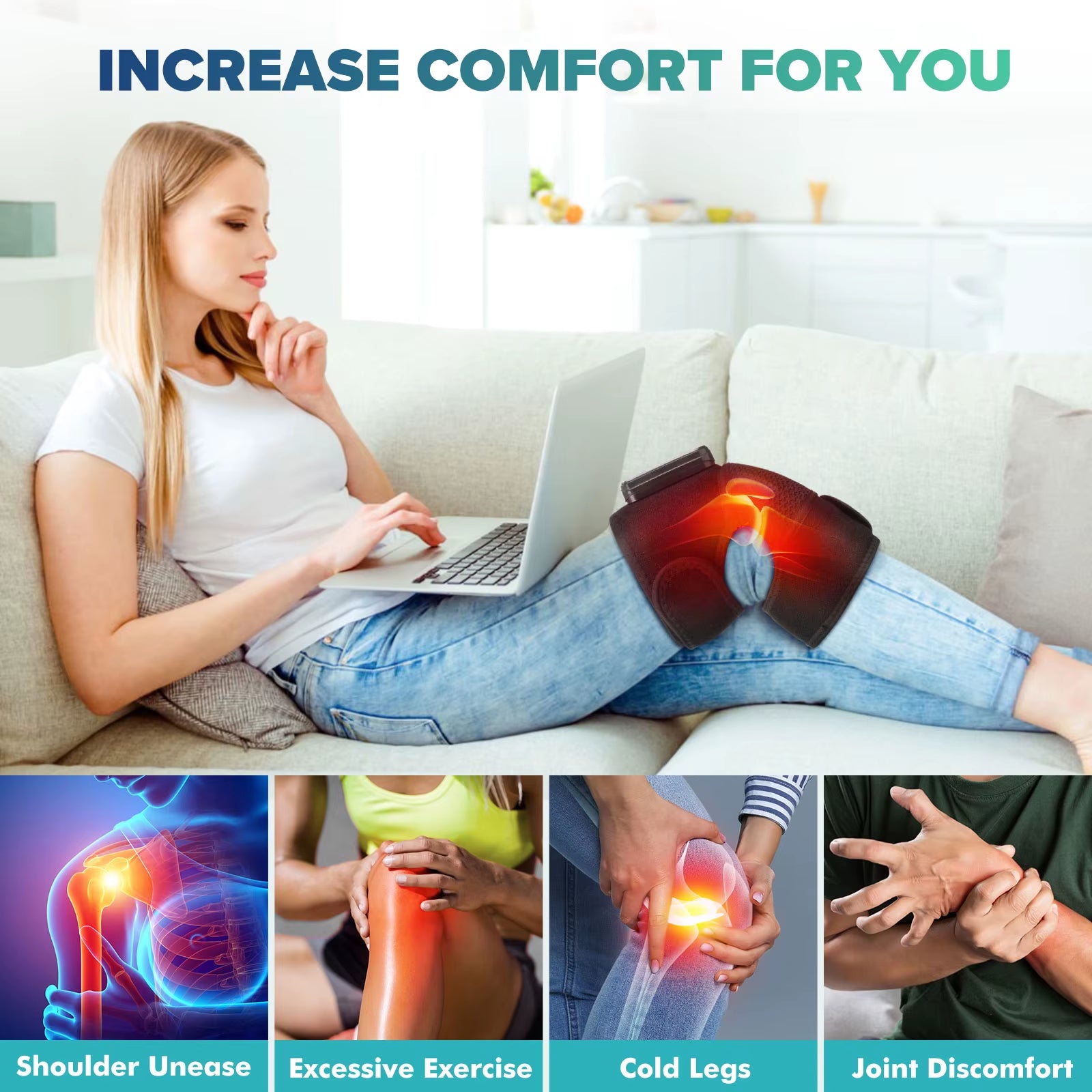 Rechargeable Electric Knee Massager 3-In1 Heated Vibration Pad for Joint Pain Relief Elbow Shoulder Arthritis Support Belt