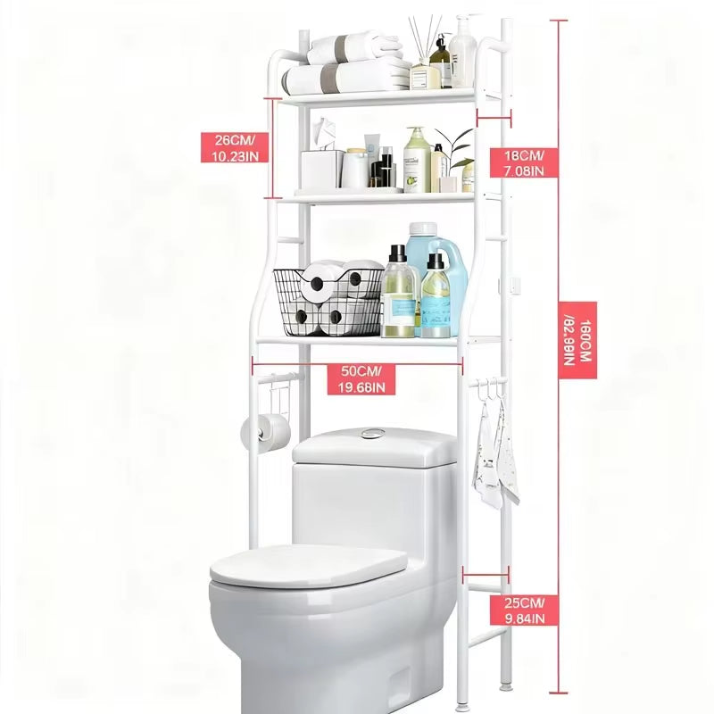 Storage Rack above 3-Layer Toilet, Space Saving Metal Bathroom Rack, Independent Toilet Storage Rack Above, with 4 Bathroom Hook