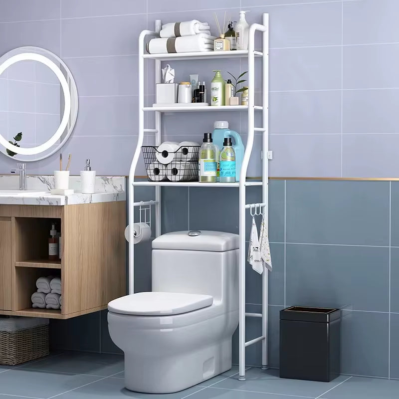 Storage Rack above 3-Layer Toilet, Space Saving Metal Bathroom Rack, Independent Toilet Storage Rack Above, with 4 Bathroom Hook