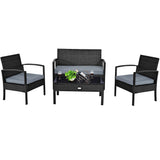 4Pcs Outdoor Patio Rattan Wicker Set Table Sofa Cushioned Deck Black