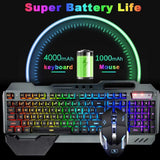 K680 Wireless Gaming Keyboard and Mouse Combo,Rainbow LED Backlit Keyboard with Rechargeable 3800Mah Battery Metal Panel