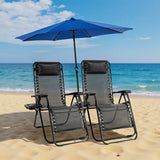 Zero Gravity Set of 2 Portable Recliner Camping Patio Outdoor Garden Lounge Chair with Cup Holder Trays Adjustable Pillow