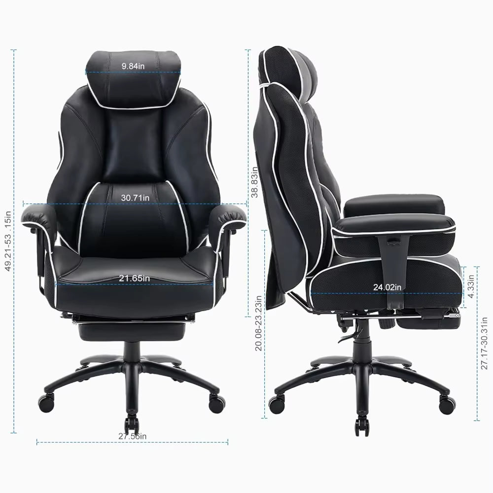 Big and Tall Ergonomic Executive Office Chair with Footrest and Lumbar Support, High Back PU Leather Design