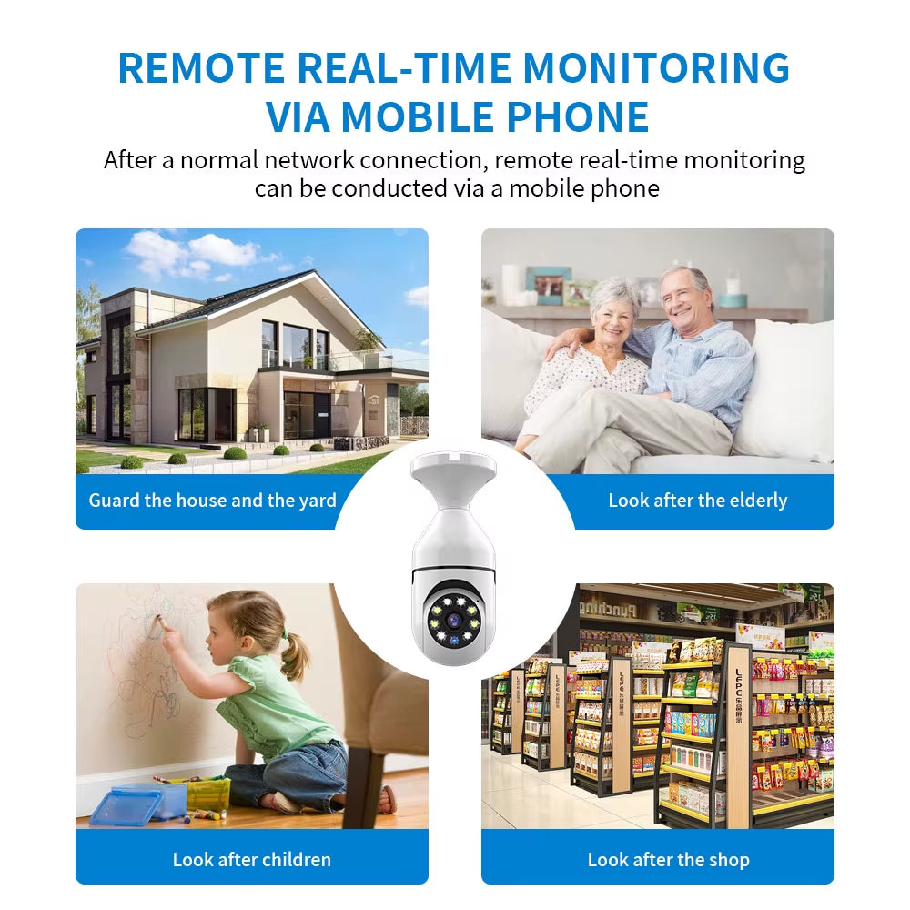 Wifi IP Camera Bulb Cam 1080P Wireless Baby Monitor AI Tracking Security Video Surveillance Pet Cam Indoor