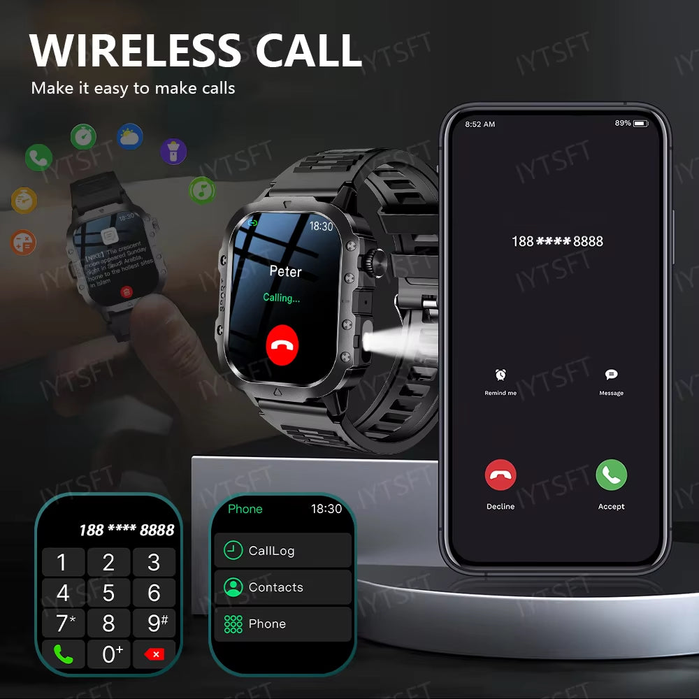 2025 New Military Smart Watch Men Outdoor Sports Fitness Tracker Health Monitoring 2.01Inch Bluetooth Calls Smartwatch