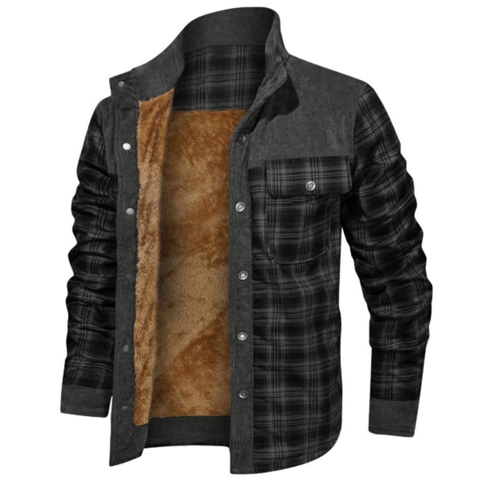 Men'S Winter Fleece Lined Flannel Plaid Shirt Jacket with Button down Jacket with Hooded Hip-Hop Street Jogging Sports Jacket