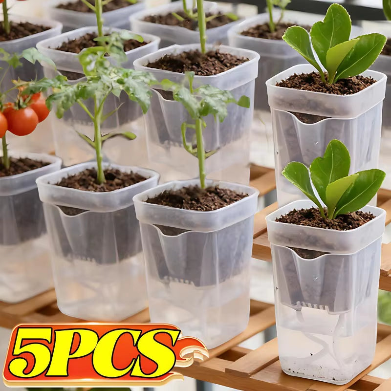 Transparent Flower Plant Pot Self Watering Planter Drainage Holes Seedling Propagation Container Household Garden Accessories