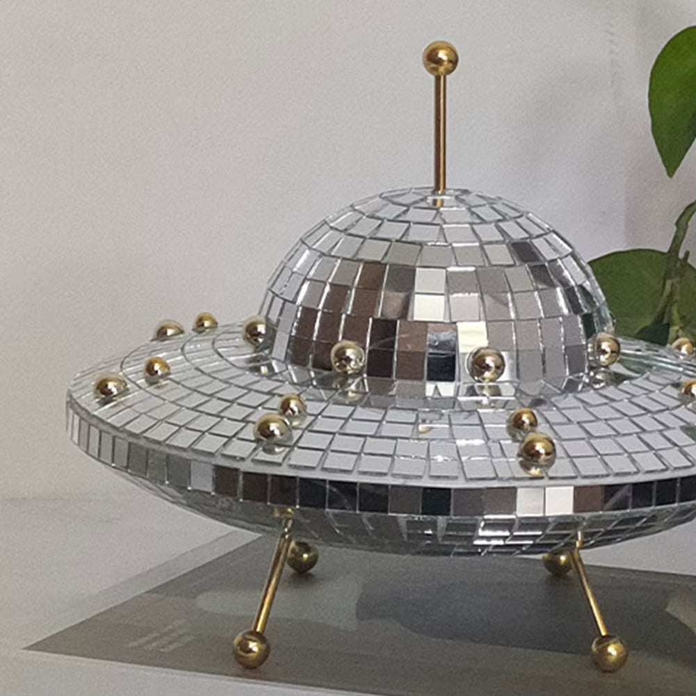 UFO Disco Mirror Ball Retro Reflective UFO Space World Shape DJ Light Modern Home Decor for Party Room Sculptures and Figurines