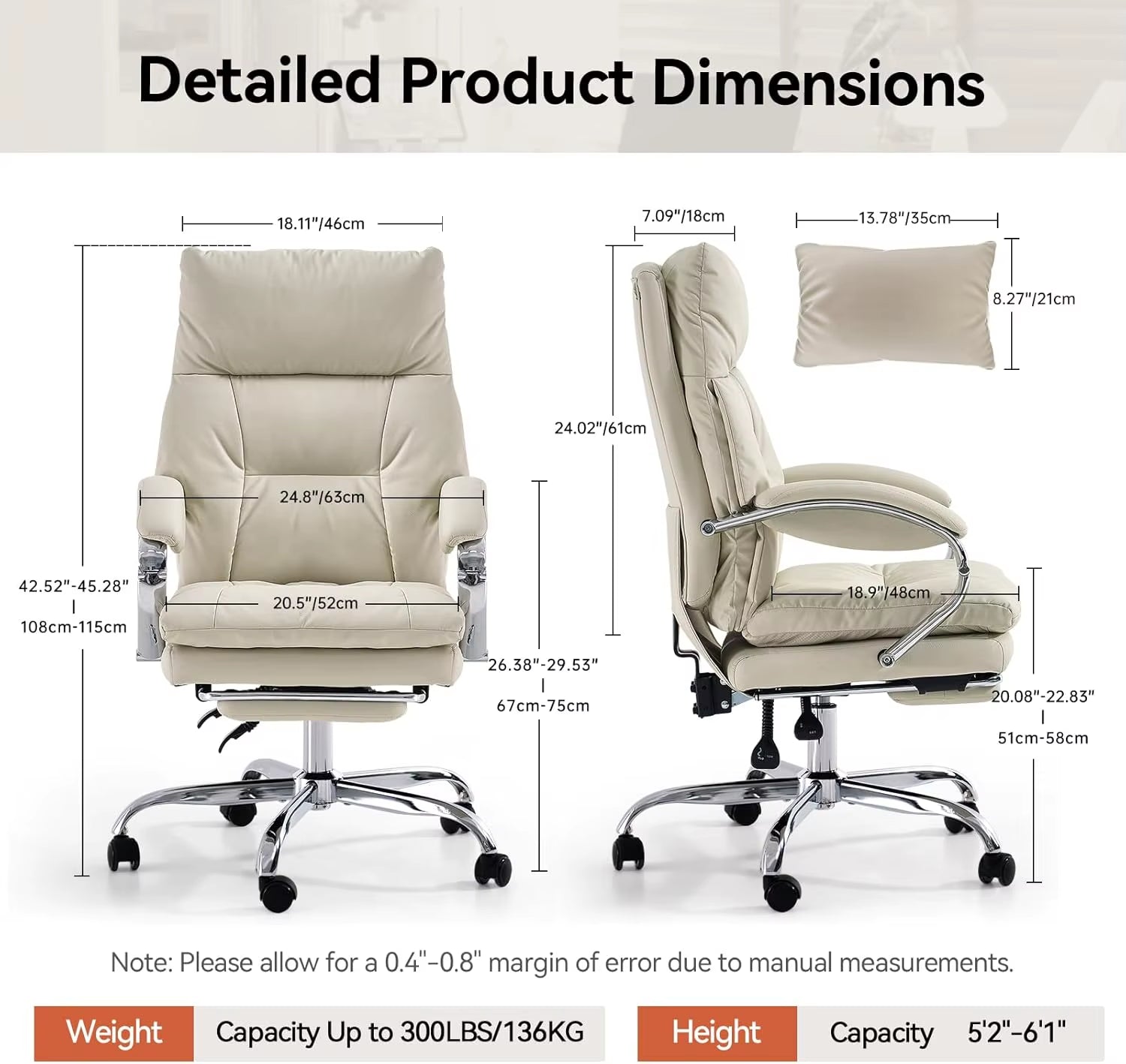 Ergonomic Executive Office Chair with Footrest, High Back PU Leather, Adjustable Recline, and Swivel Design