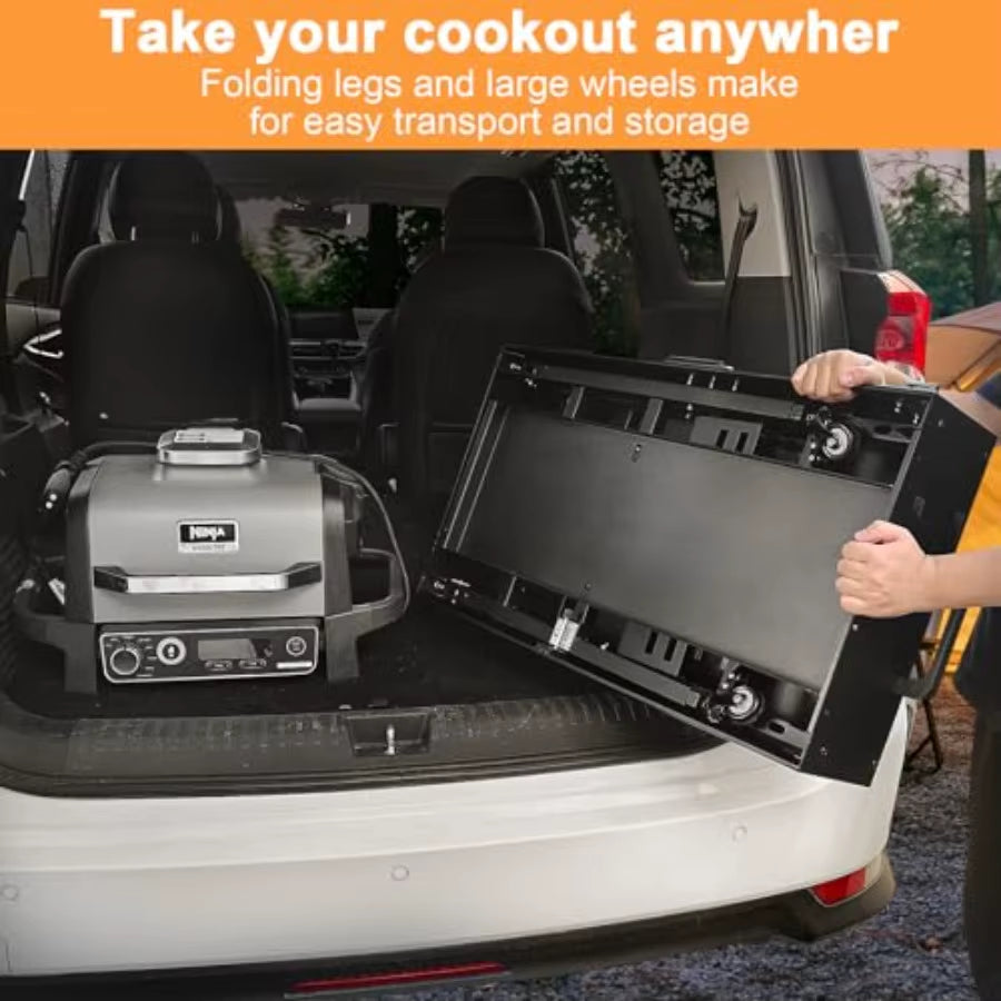 Outdoor Portable Grill Cart for Ninja Woodfire OG700 Series Griddle 28/34 Upgrade Height Quick-Fold Design Black with 4 Swivel