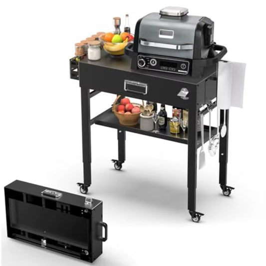 Outdoor Portable Grill Cart for Ninja Woodfire OG700 Series Griddle 28/34 Upgrade Height Quick-Fold Design Black with 4 Swivel