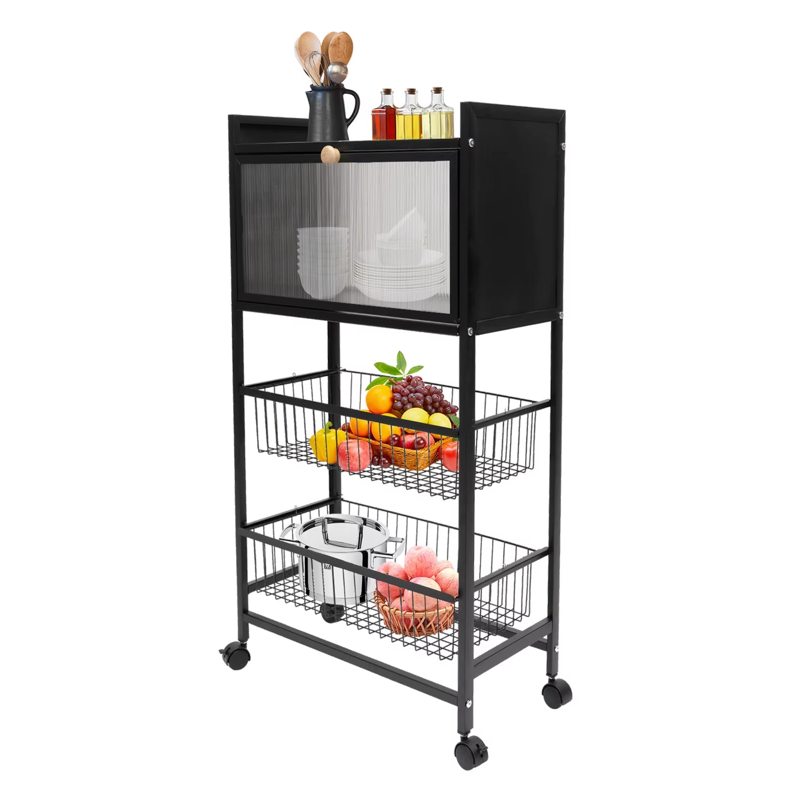 4-Storey Kitchen Storage Rack 55X27.5X96.5Cm with Brake Casters Black/White - Organization Solution for Your Kitchen