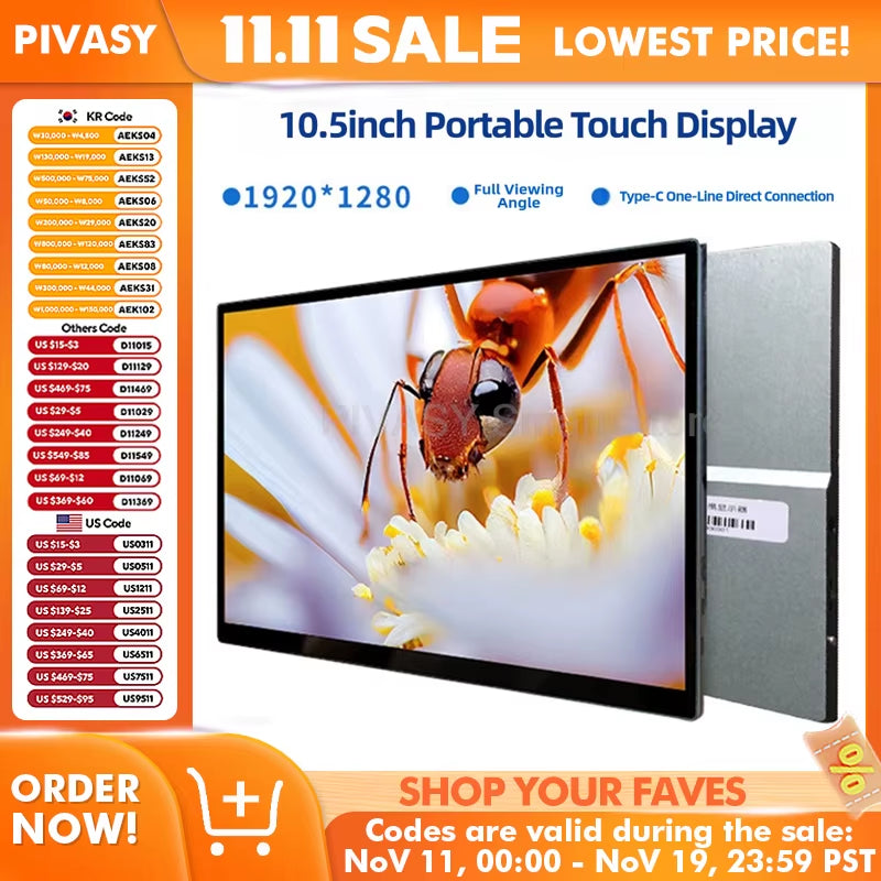 10.5 Inch Touch Screen TV Monitor Mobile for Movie Home Party Office Business Lightweight Portable High - Definition Saturation