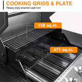 4 Led Burner Propane Gas Grill with Side Burner & & Visual Glass, Stainless Steel Gas Grill with Enameled Cast Iron Grates