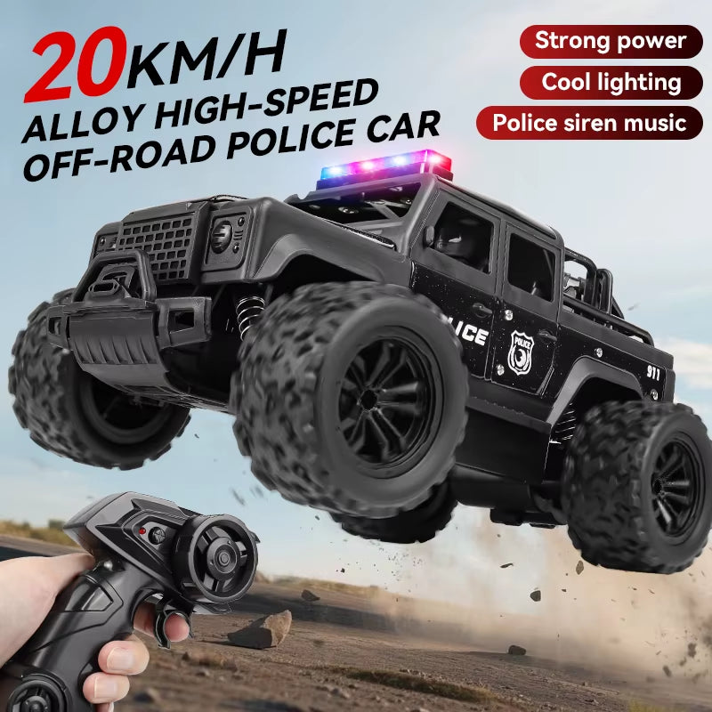 1:16 Alloy High-Speed Off-Road Police RC Truck with 2.4G Remote Control , Music & Bright LED Lights – Outdoor Toy Car for Kids