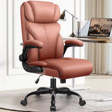 Ergonomic Leather Office Chair with Adjustable High Back and Flip-Up Armrests for Big and Tall Users, Customizable Lumbar Support