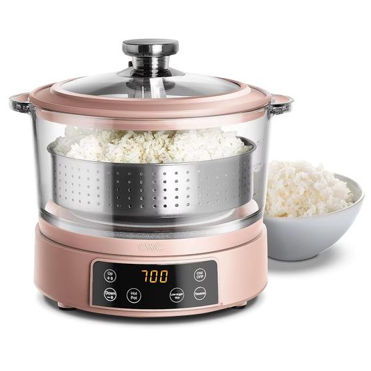 COOK with COLOR 3L Glass Low Carb Rice Cooker-Makes 6 Cups Cooked Low Sugar Rice with Auto Lift Filter Basket Hotpot Steamer