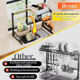 Over Sink Dish Drying Rack (Expandable Height/Length) Snap-On Design Large Dish Drainer Storage Counter Organizer 24" - 35.5"(L)